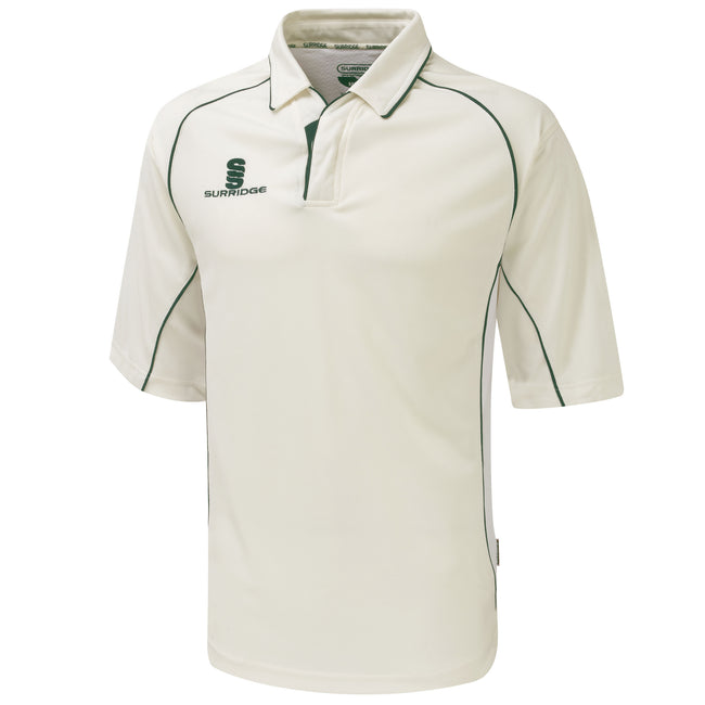 White-Green trim - Front - Surridge Boys Kids Sports Premier Shirt 3-4 Polo Shirt