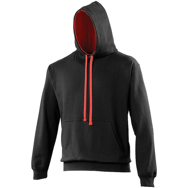 Jet Black - Fire Red - Front - Awdis Varsity Hooded Sweatshirt - Hoodie