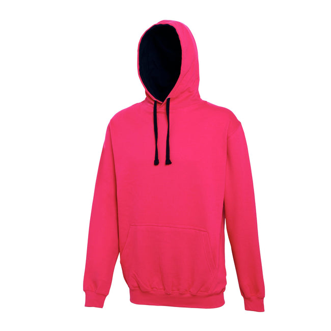 Hot Pink - French Navy - Front - Awdis Varsity Hooded Sweatshirt - Hoodie