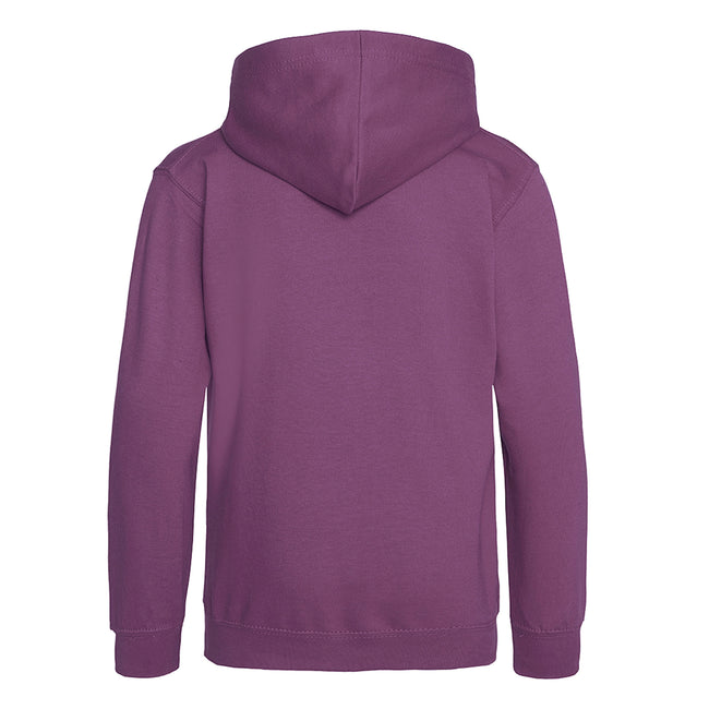 Plum - Back - Awdis Kids Unisex Hooded Sweatshirt - Hoodie - Schoolwear