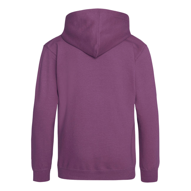 Plum - Back - Awdis Kids Unisex Hooded Sweatshirt - Hoodie - Schoolwear