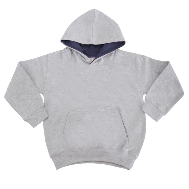 Heather Grey - French Navy - Front - Awdis Kids Varsity Hooded Sweatshirt - Hoodie - Schoolwear