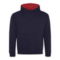 New French Navy-Fire Red - Front - Awdis Kids Varsity Hooded Sweatshirt - Hoodie - Schoolwear