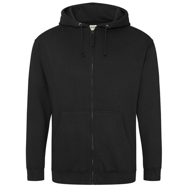 Deep Black - Front - Awdis Plain Mens Hooded Full Zip Hoodie - Zoodie