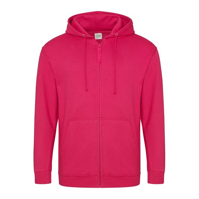Hot Pink - Front - Awdis Plain Mens Hooded Full Zip Hoodie - Zoodie