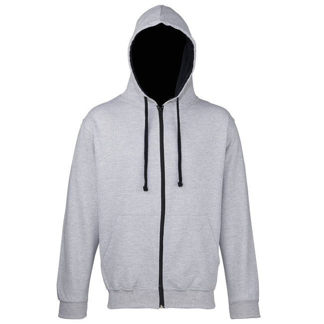 Heather Grey-French Navy - Front - Awdis Mens Varsity Hooded Sweatshirt - Hoodie - Zoodie