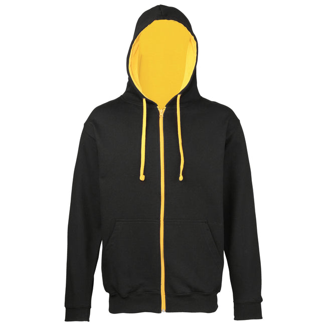 Jet Black-Gold - Front - Awdis Mens Varsity Hooded Sweatshirt - Hoodie - Zoodie
