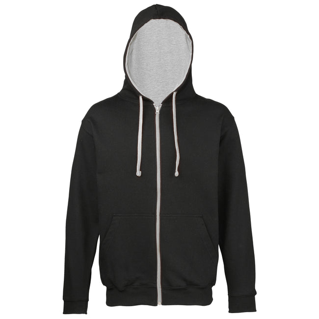 Jet Black-Heather Grey - Front - Awdis Mens Varsity Hooded Sweatshirt - Hoodie - Zoodie