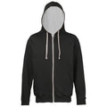 Jet Black-Heather Grey - Front - Awdis Mens Varsity Hooded Sweatshirt - Hoodie - Zoodie