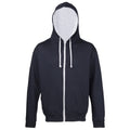 New French Navy-Heather Grey - Front - Awdis Mens Varsity Hooded Sweatshirt - Hoodie - Zoodie