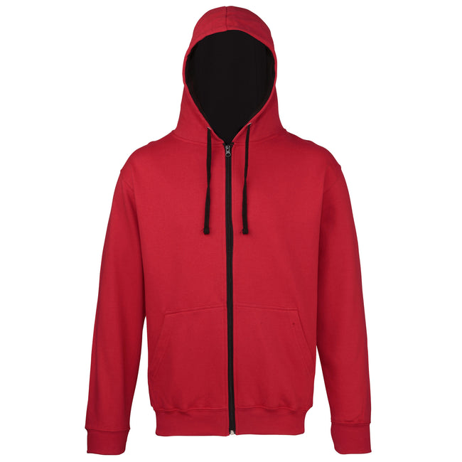 Fire Red-Jet Black - Front - Awdis Mens Varsity Hooded Sweatshirt - Hoodie - Zoodie