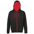 Jet Black-Fire Red - Front - Awdis Mens Varsity Hooded Sweatshirt - Hoodie - Zoodie