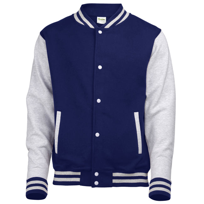 Oxford Navy-Heather Grey - Front - Awdis Kids Unisex Varsity Jacket - Schoolwear