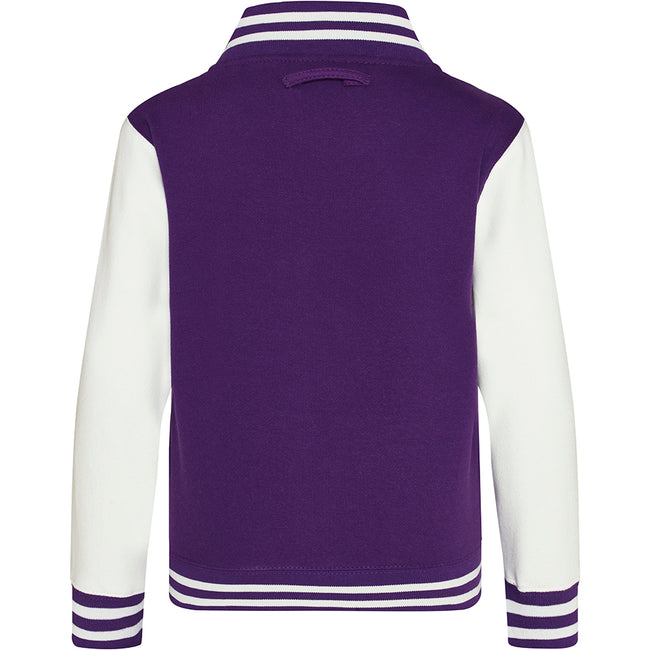 Purple-White - Back - Awdis Kids Unisex Varsity Jacket - Schoolwear