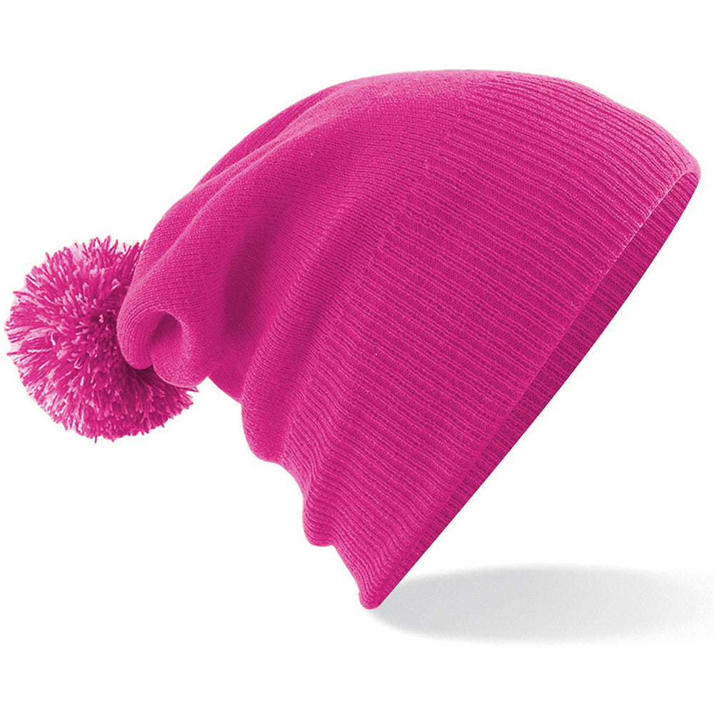 Fuchsia-Off White - Back - Beechfield Junior Snowstar Duo Winter Beanie Hat - Schoolwear