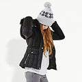 Light Grey-Black-Off White - Side - Beechfield Unisex Fair Isle Snowstar Winter Beanie Hat