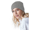 Heather Grey - Back - Beechfield Plain Basic Knitted Winter Beanie Hat