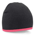 Black-Fluorescent Pink - Front - Beechfield Plain Basic Knitted Winter Beanie Hat