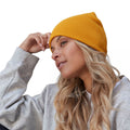 Mustard - Side - Beechfield Plain Basic Knitted Winter Beanie Hat