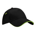 Black-Lime Green - Front - Beechfield Unisex Ultimate 5 Panel Contrast Baseball Cap With Sandwich Peak - Headwear