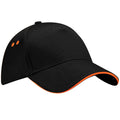 Black-Orange - Front - Beechfield Unisex Ultimate 5 Panel Contrast Baseball Cap With Sandwich Peak - Headwear