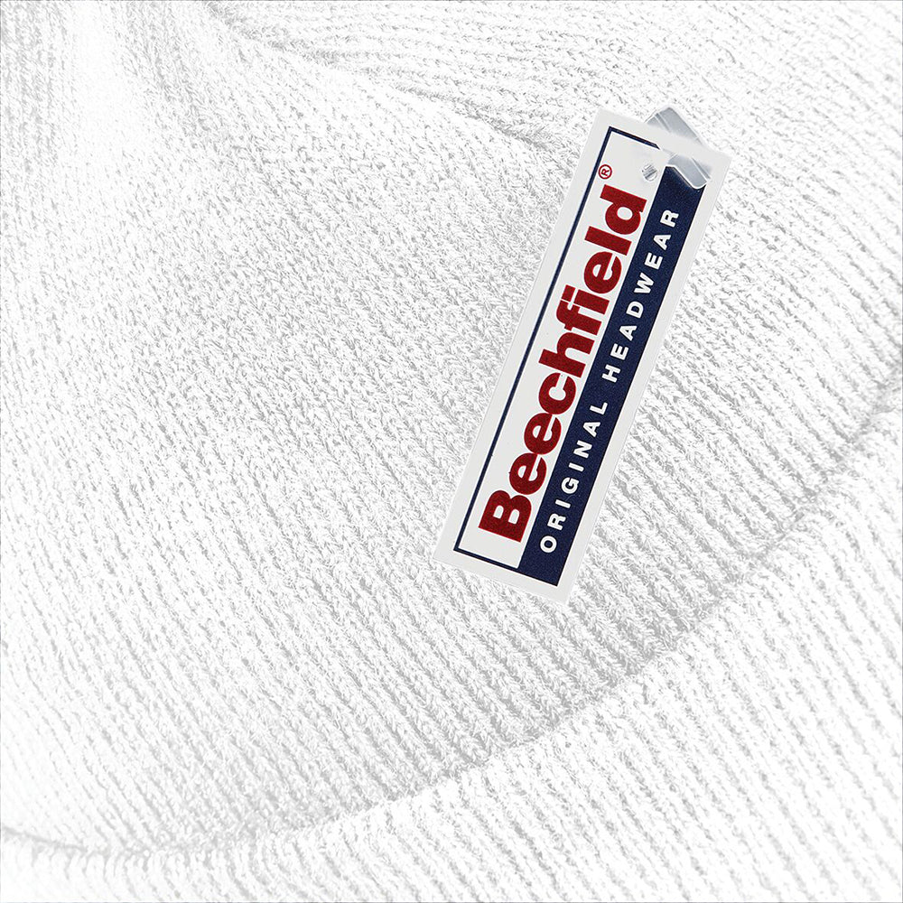 White - Lifestyle - Beechfield Unisex Plain Winter Beanie Hat - Headwear (Ideal for Printing)