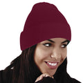 Burgundy - Side - Beechfield Unisex Plain Winter Beanie Hat - Headwear (Ideal for Printing)