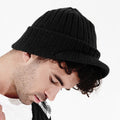Black - Back - Beechfield Unisex Plain Peaked Winter Beanie Hat