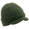 Olive Green - Front - Beechfield Unisex Plain Peaked Winter Beanie Hat