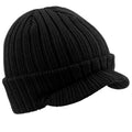 Black - Front - Beechfield Unisex Plain Peaked Winter Beanie Hat