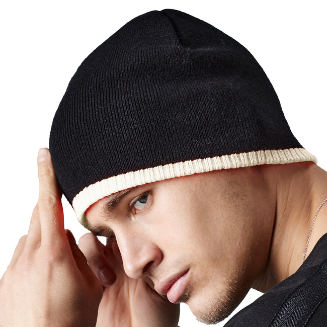 Black-Stone - Back - Beechfield Unisex Two-Tone Knitted Winter Beanie Hat