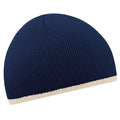 French Navy-Stone - Front - Beechfield Unisex Two-Tone Knitted Winter Beanie Hat