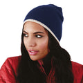French Navy-Stone - Back - Beechfield Unisex Two-Tone Knitted Winter Beanie Hat