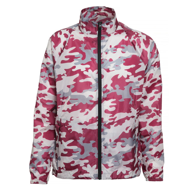 Bold Camo Burgundy - Front - 2786 Mens Contrast Lightweight Windcheater Shower Proof Jacket