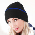 Black-Bright Royal - Side - Beechfield Unisex Knitted Winter Beanie Hat