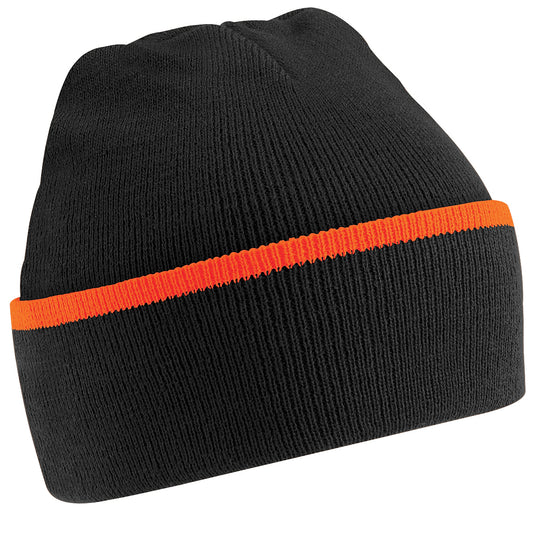 Black-Orange - Front - Beechfield Unisex Knitted Winter Beanie Hat