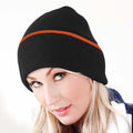 Black-Orange - Side - Beechfield Unisex Knitted Winter Beanie Hat