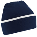 French Navy-White - Front - Beechfield Unisex Knitted Winter Beanie Hat