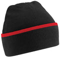 Black-Classic Red - Front - Beechfield Unisex Knitted Winter Beanie Hat