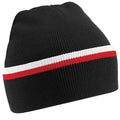 Black-Classic Red-White - Front - Beechfield Unisex Knitted Winter Beanie Hat