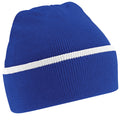 Bright Royal-White - Front - Beechfield Unisex Knitted Winter Beanie Hat