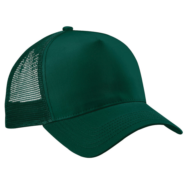 Bottle Green-Bottle Green - Front - Beechfield Mens Half Mesh Trucker Cap - Headwear