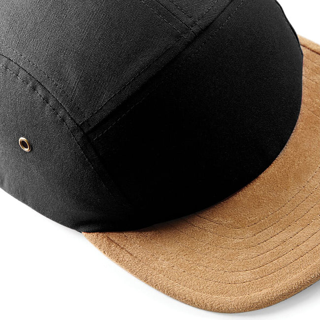 Black - Side - Beechfield Suede Peak 5 Panel Baseball Cap