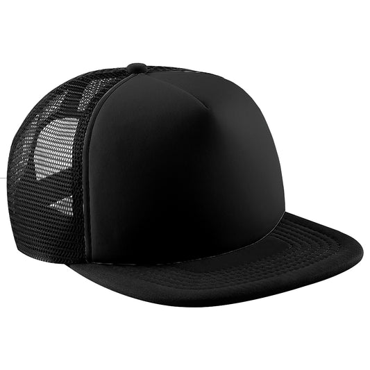 Black- Black - Front - Beechfield Vintage Plain Snap-Back Trucker Cap