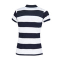 Navy- White - Back - Front Row Womens-Ladies Striped Pique Slim Fit Polo Shirt