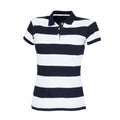 Navy- White - Front - Front Row Womens-Ladies Striped Pique Slim Fit Polo Shirt