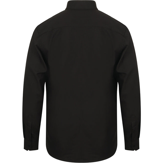 Black - Back - Henbury Mens Wicking Long Sleeve Work Shirt