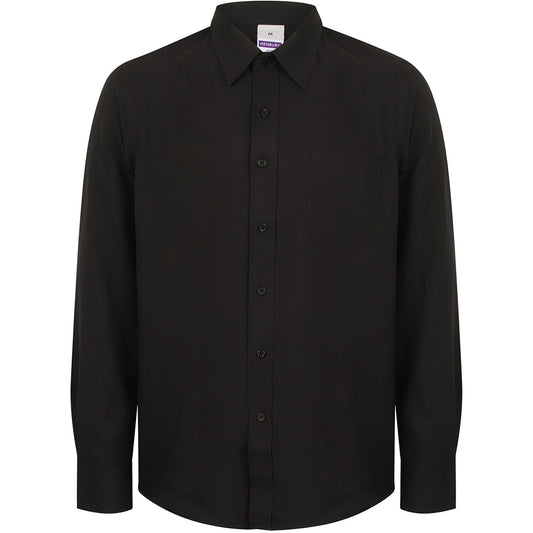 Black - Front - Henbury Mens Wicking Long Sleeve Work Shirt