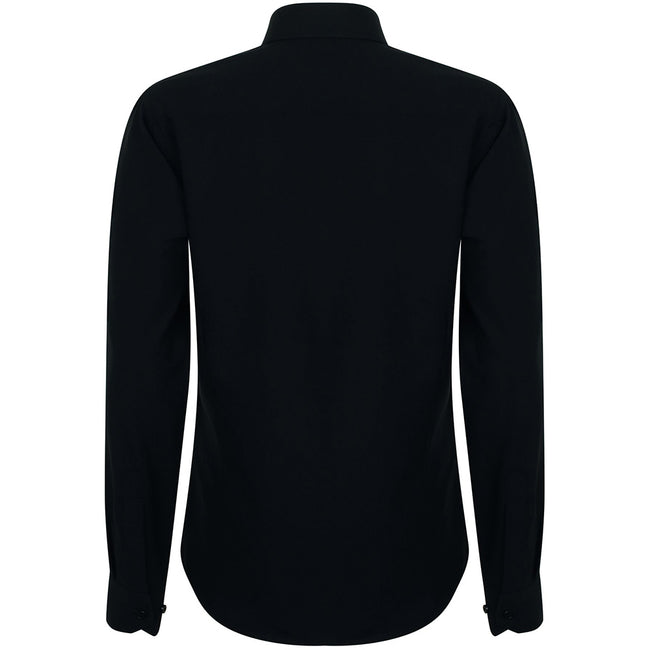 Black - Back - Henbury Womens-Ladies Wicking Long Sleeve Work Shirt