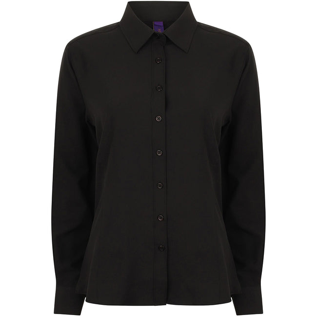 Black - Pack Shot - Henbury Womens-Ladies Wicking Long Sleeve Work Shirt